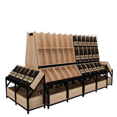 China Single double sided modular wine display rack, storage wooden shelf for wine, notched wooden wine rack for sale