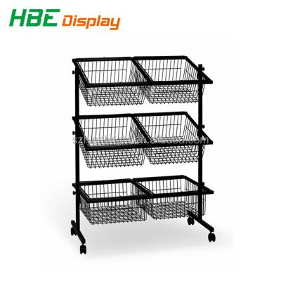 China Alibaba China Supermarket 3 Tier Metal Wire Locker Floor Display Stand Environmental Friendly for sale