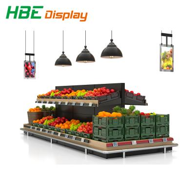 China Supermarket equipment racks double sided fruit vegetable display gondola rack for fruit vegetable racks for sale