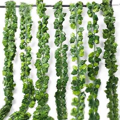 China Eco-friendly Materials 2.3m Artificial Silk Ivy Fake Leaves Vine Hanging Ivy Plants Leaf Garland For Wedding Party Garden Home Wall Decor Green for sale