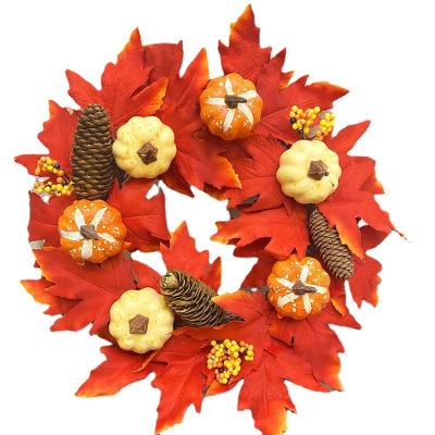 China Dead Branches + Fabric + PVC Hot Sale Pumpkin Maple Leaves Wreath Artificial Garlands Christmas Wreath Decorative for sale