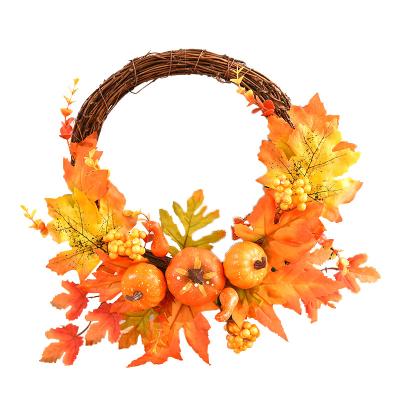 China Dead Branches + Fabric + PVC Artificial Thanksgiving Decor Cojines Maple Leaves Pumpkin Wreath Autumn Thanksgiving Wreaths For Front Entrance for sale