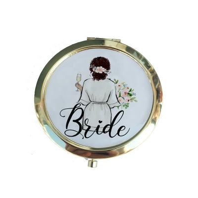 China Party Photo Gold Wedding Gift Personalized Gifts Portable Compact Mirror for Bride Bridesmaid Gifts for sale