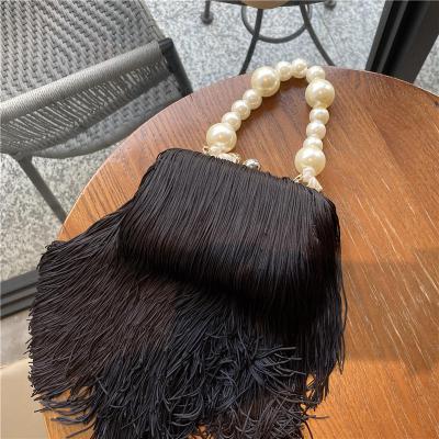 China RU Evening Bag All-match Clutch Pearl Chain Ladies Tassel Shoulder Bag Evening Clutches Evening Bag Purse Clutch Bag for sale