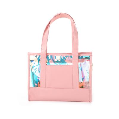 China RU Shopping Bags Custom Handled Printed Backing Ziplock Up Bags With Pink PU PVC Jewelery Candy Fashion Bag for sale