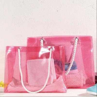 China Folding RU Shopping Bags 2020 fashion style transparent PVC glitter jelly bag logo flat pink handbags trendy bags for sale