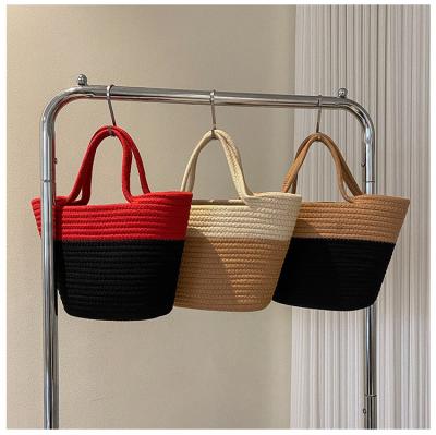 China Fashion RU Beach Bag Designer Cotton Rope Woven Beach Picnic Storage Bags Women Handbags Ladies Weave Handbags Tote Shopping Travel Basket Bag Beach for sale