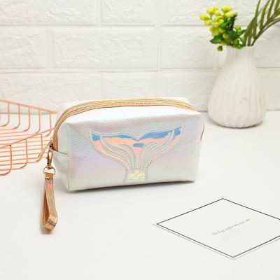 China High Quality MU Glitter Fishtail Lipstick Popular PU Makeup Bag Toiletry Pouch Rainbow Beauty Zipper Cosmetic Laser Waterproof Bag for sale