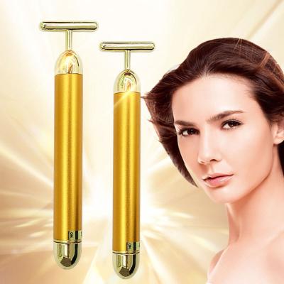 China Luxury 24K Gold Face Massage T Bar Facial Roller for sale