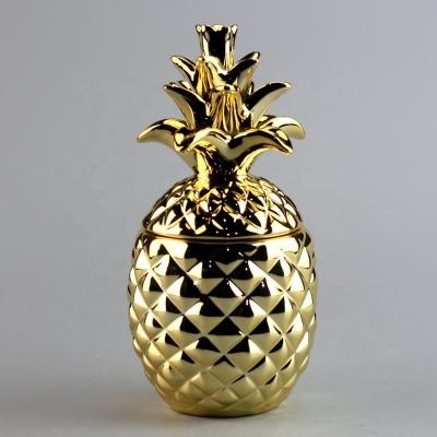 China Contemporary decorative gold ceramic pineapple jar with lids for sale