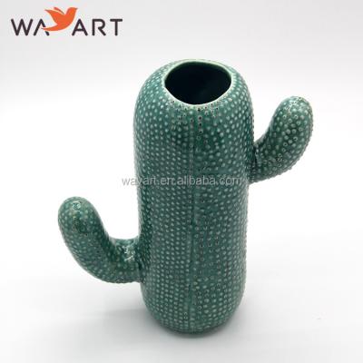 China Beautiful Contemporary Cactus Shaped Green Color Ceramic Vase for sale