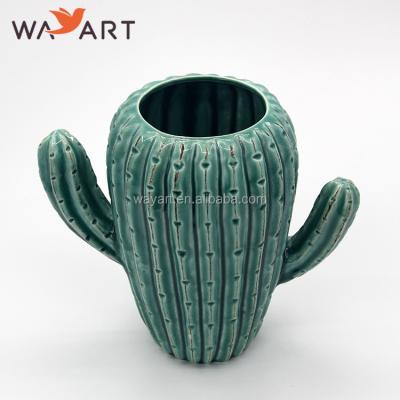 China Contemporary China Green Ceramic Cactus Design For Vase for sale