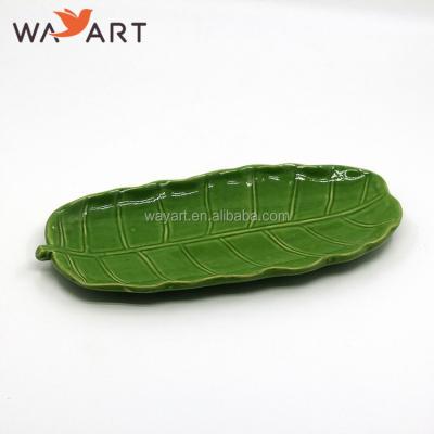 China Beautiful contemporary green ceramic banana leaf dish making for sale