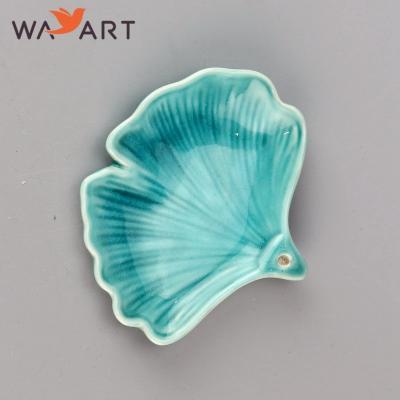 China ceramic & Enamel Decorative Blue Leaf Shaped Ceramic Cheese Dish for sale