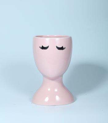 China Contemporary Delicate Pink Ceramic Face Shape Plant Pot for sale