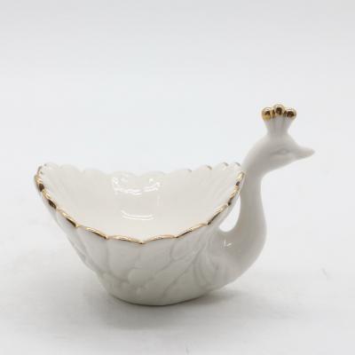 China Contemporary Elegant Gold Peacock Shape Ceramic Rim Jewelry Stand for sale