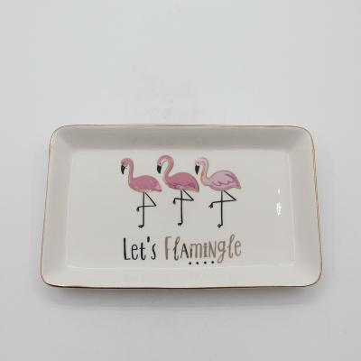 China Contemporary Hot Sale Flamingo Ceramic Jewelry Dish for sale