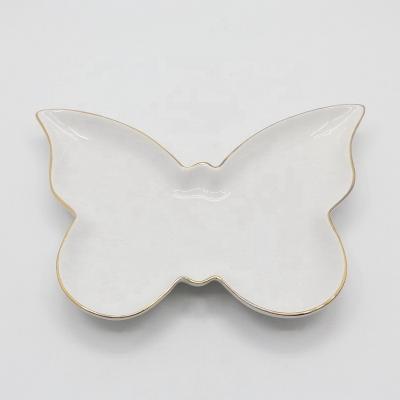 China Contemporary Decorative Classic Butterfly Shaped White Ceramic Jewelry Dish for sale