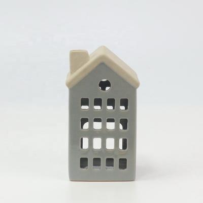 China Contemporary Shape LED Light House Ceramic Tealight Holder For Wholesale for sale