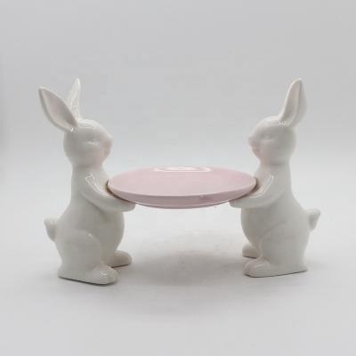 China New Arrival Contemporary Rabbit Shaped Ceramic Animal Figurine For Easter Hotsell for sale