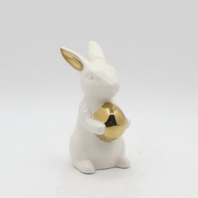 China Contemporary Cute Ceramic Rabbit and Egg Easter Decoration for sale