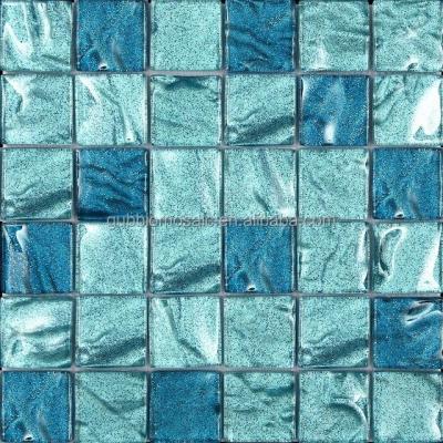 China 48x48x8mm Flooring MOSAIC Stone Print Glitter Glass Mosaic Metallic Glass Mosaic Slab for sale