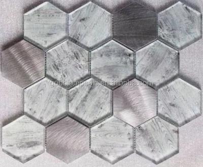 China Parquet hexagon shape film glass mosaic, brush finish carving aluminum alloy exterior mosaic tile, mix color mosaic tile GB-GFA4455H for sale