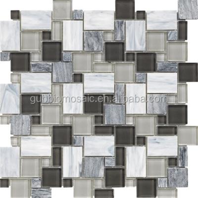 China Parquet Staind Glass Mosaic , Crystal Glass Mosaic Mix Marble Mosaic GB-GS905SQ for sale