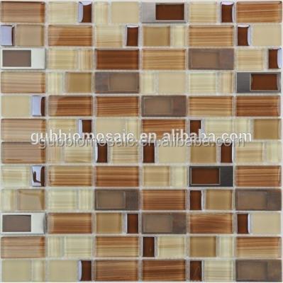 China Copper Glass Mosaic Mix Slab Hand Painted Glass Mosaic Tile-Red Wood Line Parquet Paint Wall Decor Paint Mosaic Tile-Red Line for sale