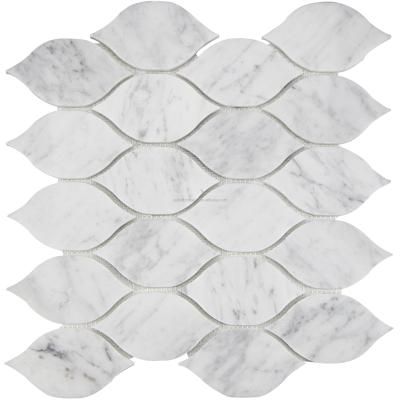 China Hot sale Carrara white marble waterjet mosaic tile premium grade life shape parquet for swimming pool, for barthroom, for kitchen, GB-M0239WJ for sale