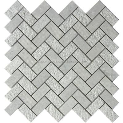 China Parquet Weavy Grain Carrara White Marble Arrows Marble Mosaic Slabs for sale