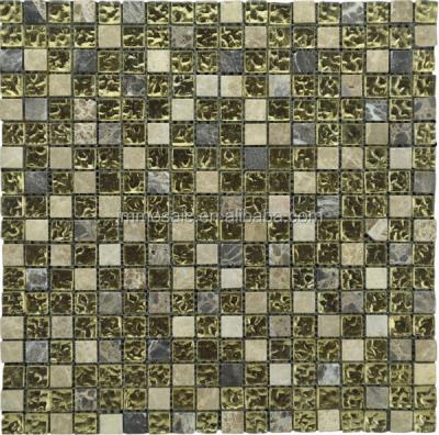 China Parquet 15x15x8mm Mix Marble Mosaic Slab Mix Stone Mosaic Tile-gloden Glass Plating for sale