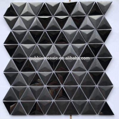 China 3D parquet triangle stainless steel mosaic tile, brush mix finish surface glossy black color mosaic tile. GB-3DS658T for sale