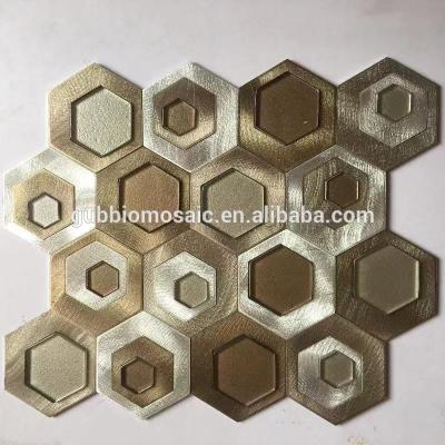 China 3D parquet mosaic view mosaic slab aluminum alloy hexagon mosaic tile, brush finish surface mix color mosaic tile GB-AG221HC for sale