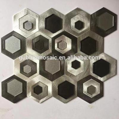 China Parquet 3D Mosaic Frame Mosaic Slab Aluminum Alloy Hexagon Mosaic Slab, Brush Finished Surface for sale