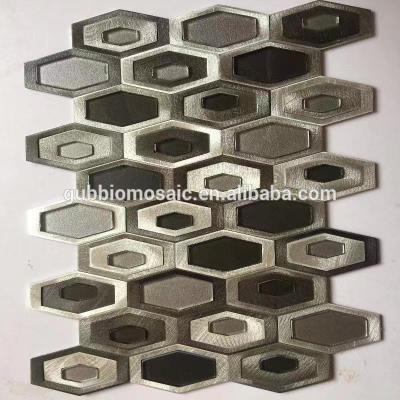 China Parquet Hive Style Frame Mosaic Slab Aluminum Alloy Hexagon Mosaic Slab, Brush Finish Surface Mix Color Mosaic Slab GB-AG223HC for sale