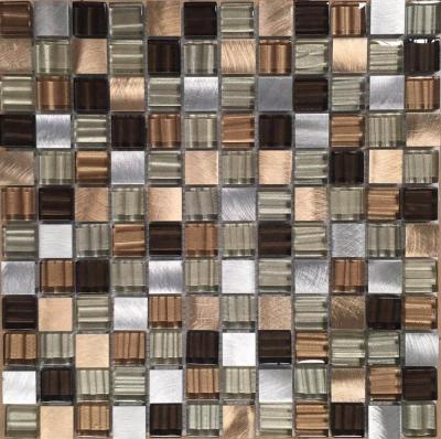 China Parquet 4mm Thickness Aluminum Alloy Mix Mosaic Slab Brown Color Bark Glass Grain GB GA04213 for sale