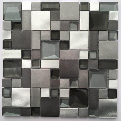 China Aluminum Slab GB GA8036 - C Combine Mixed Mosaic Geometric Mixed Mosaic Glass Parquet 3D Effect Pattern Slab for sale