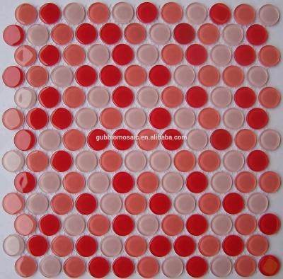 China Parquet 20x20x4mm Coin Pattern Mix Red Color Surrounded Swimming Pool Circular/Cycloidal Glass Mosaic Slab By Round Shape GBG2004 for sale