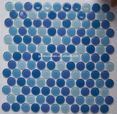 China Parquet 20x20x4mm Coin Pattern Mix Blue Color Surrounded Swimming Pool Circular/Cycloidal Glass Mosaic Slab By Round Shape GBG2002 for sale