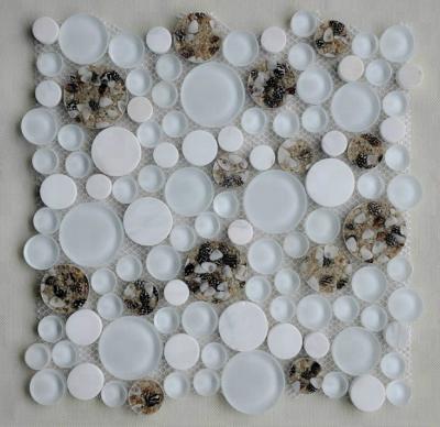 China Parquet rimmed circular marble mosaic slab / cycloidal super white glass .resin mxi marble mosaic slab by round shape GB-G228DR for sale