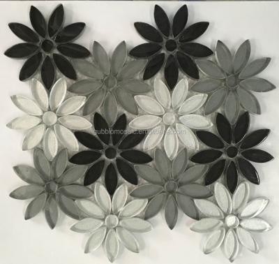 China Parquet Artwork Flower Shape Glass Water Jet Mosaic Tile GB-GS102OV for sale