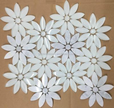 China Parquet Artwork Flower Shape Mosaic Water Jet Mosaic Tile GB-GS104OV Glass Mosaic Wall Slab for sale