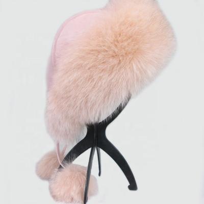 China COMMON White Fox Bomber Pom Hat With Fur Ball Fluffy Fur Hat for sale