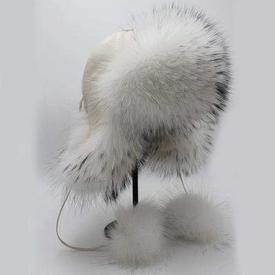 China COMMON High Quality 100% Fur Trapper Hat With Fur Balls Raccoon Hat for sale