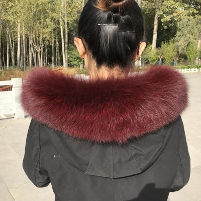 China New Design Fashion Fluffy Heavy Density Customized Warm Fluffy Fox Fur Coat Collar Down Jacket Real Fur Collar for sale