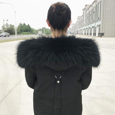 China XJ Density Raccoon Fur Luxury Soft Fluffy Detachable Black Collar Factory New Real Cheap Heavy Fluffy Style For Down Coat for sale