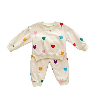 China Baby's Breathable Spring and Autumn Ins Love Printing Boys and Girls Sweater Baby Comfy Two-Piece Set for sale