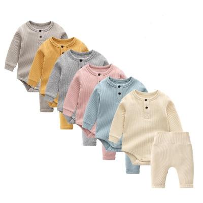 China Wholesale 6 Colors Breathable Spring Sleeve Unisex Baby Clothes Set Toddler Clothing Ribbed Knitted Baby Romper For Boy for sale