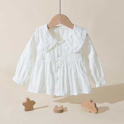 China Girls and doll new autumn foreign style baby girl solid color cotton shirt spring collar fresh small children's breathable shirt bottoming shirt for sale